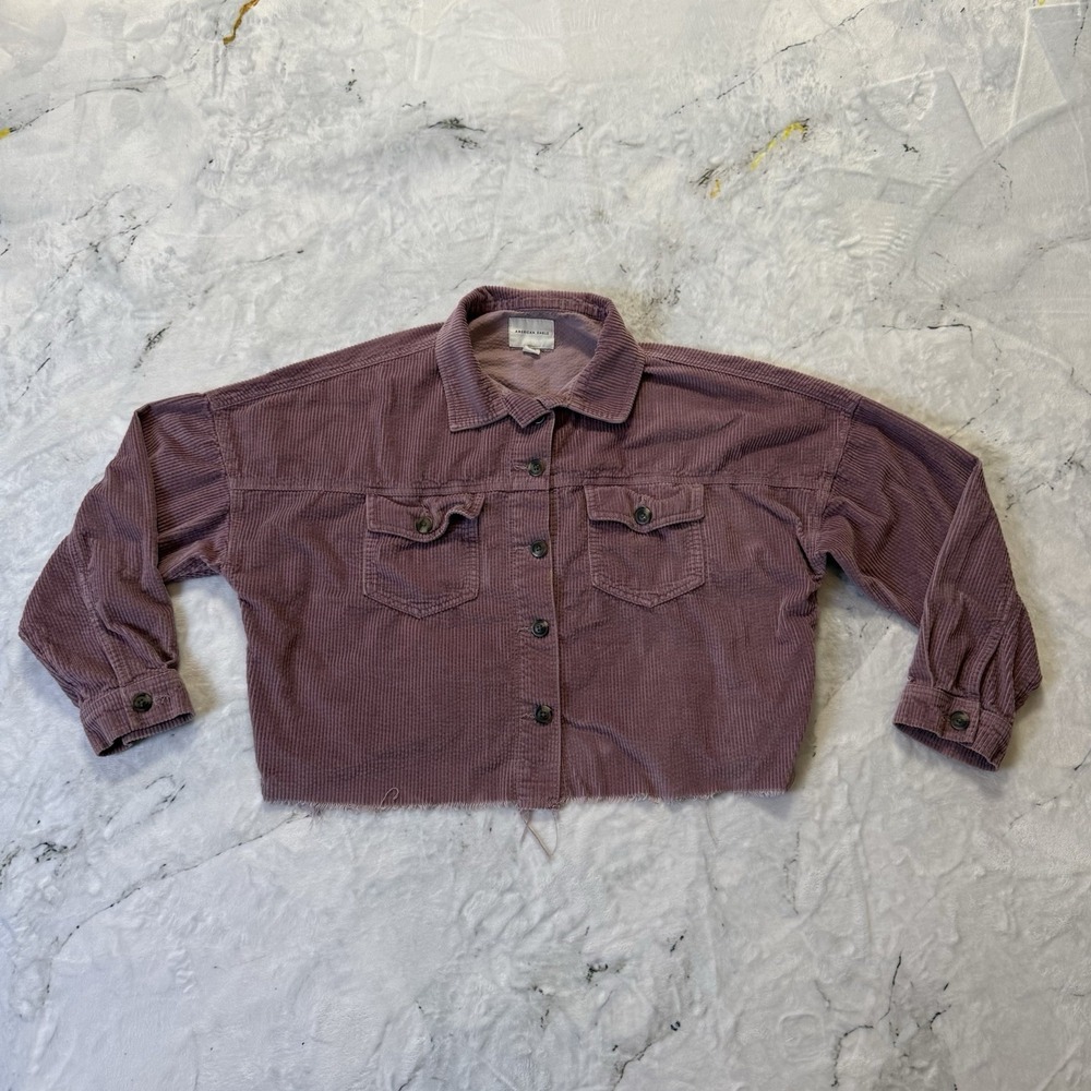 American Eagle Jacket Womens Size M Purple Oversized Corduroy Cropped‎ Raw Hem